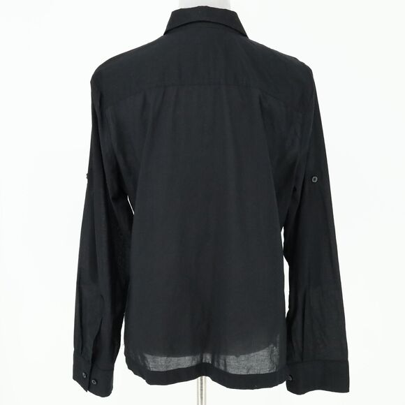 Jones NY Top Womens Large Black Cotton Shirt Semi Sheer Pockets Blouse Preppy - Picture 2 of 16